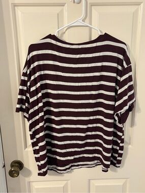 Striped Relaxed-Fit Women’s Pajama Shirt in Burgundy and White